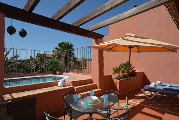 Relax in the Jacuzzi on your terrace at Menara Beach, Estepona
