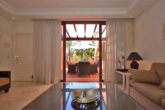 The spacious lounge at Menara Beach, Costa del Sol.